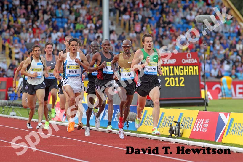 Chris Thompson leads Mo Farah in the 2 miles, 2012 Samsung Diamond League, Birmingham.